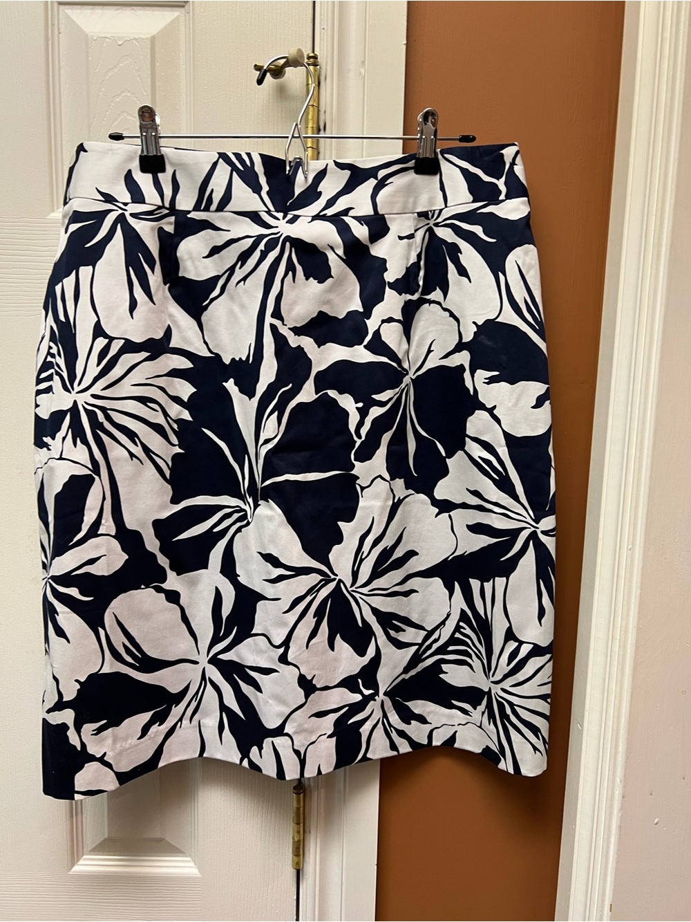 Navy and White Floral A-Line Skirt by Mark Zunino